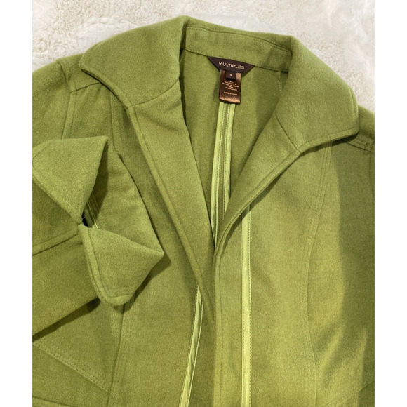 Multiples Women's Small Green‎ Flannel Silky Trim Open Front Jacket - Picture 4 of 10
